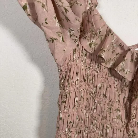 Reformation Dress Morris Smocked Melody Print Pink Floral Long Sleeve Mini Sz 14 - Picture 6 of 7
